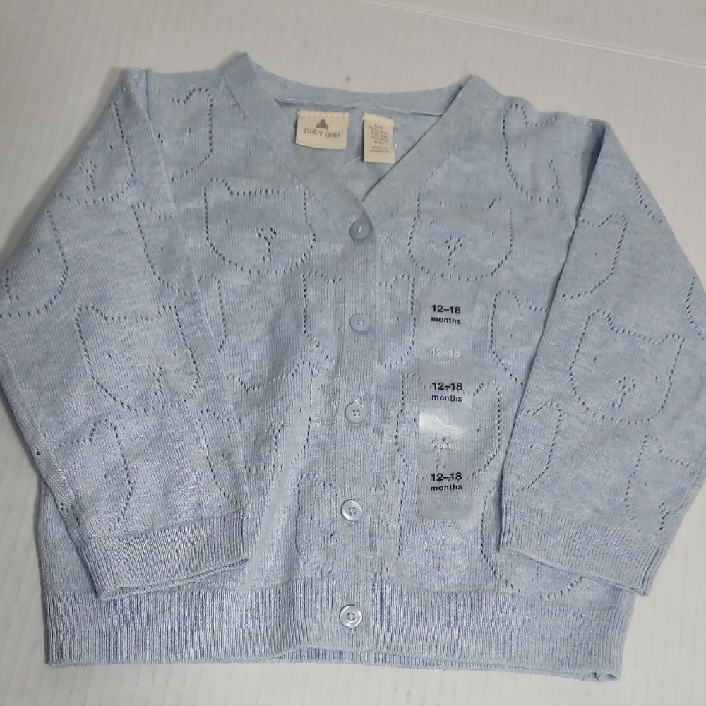 Baby Gap Light Blue Knit Cardigan Cat Sweater